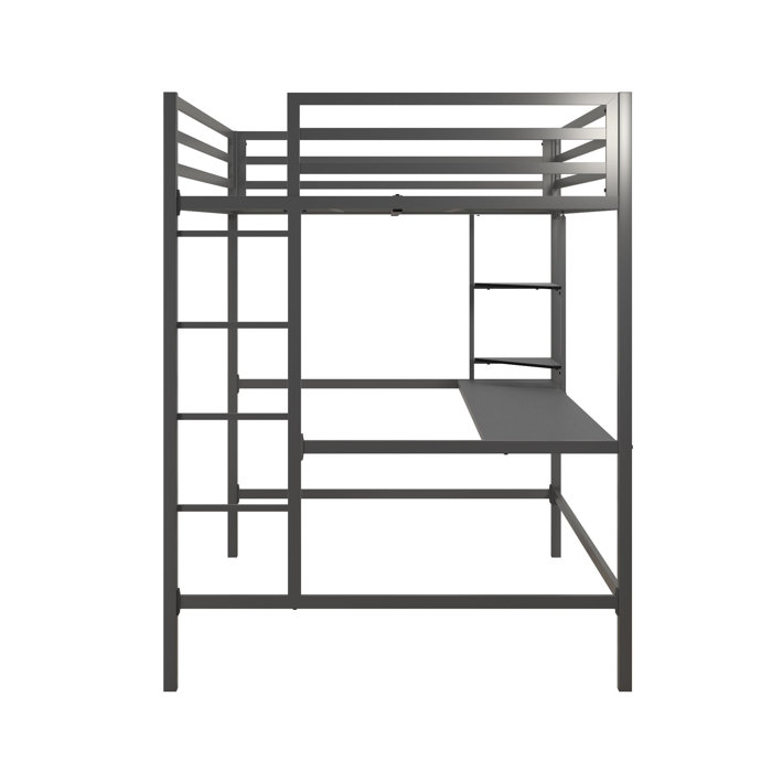Novogratz Maxwell Metal Loft Bed with BuiltinDesk by Novogratz